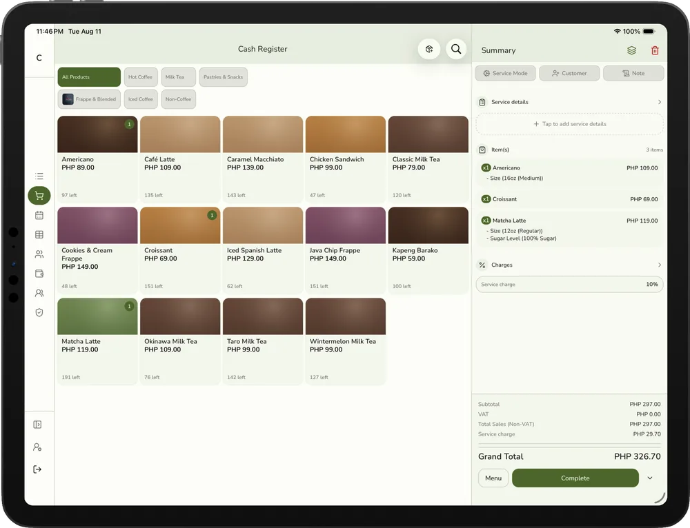 Ringing up an order on the Fuze Store POS