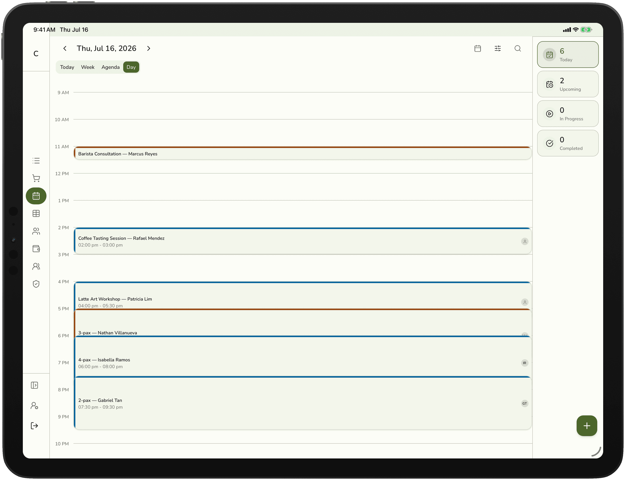 The bookings day timeline