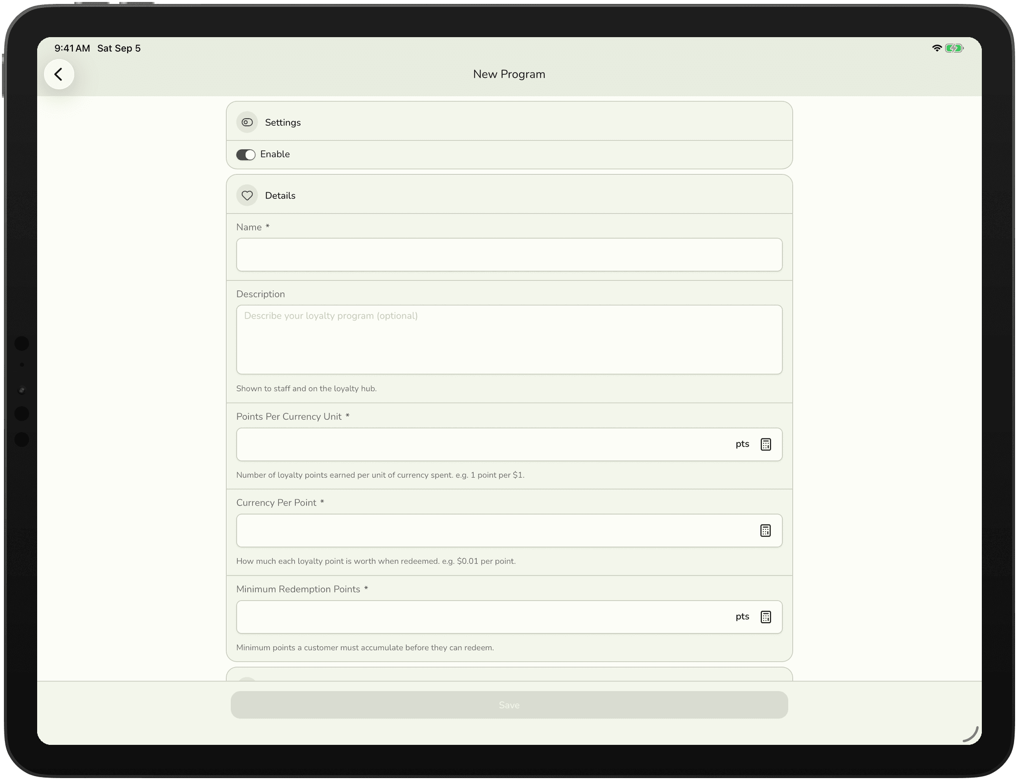 The loyalty program form