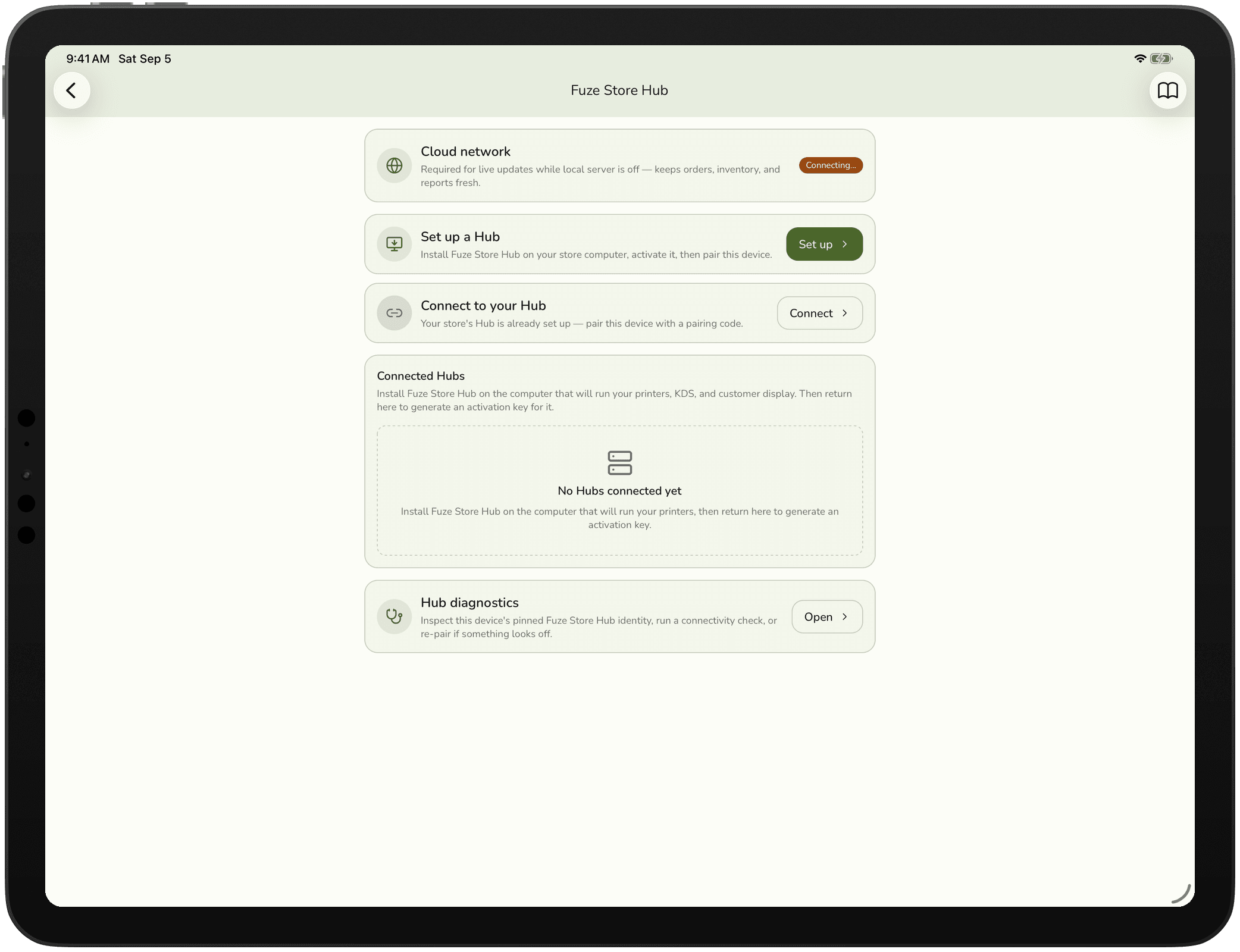 The Fuze Store Hub pairing screen
