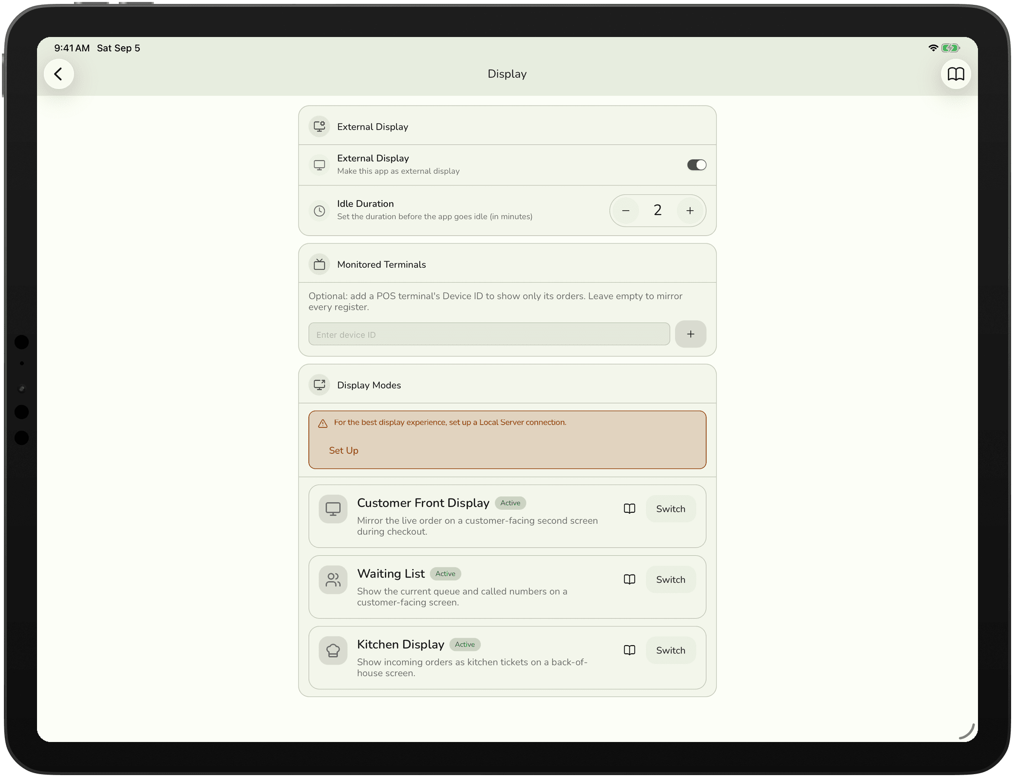 The display settings