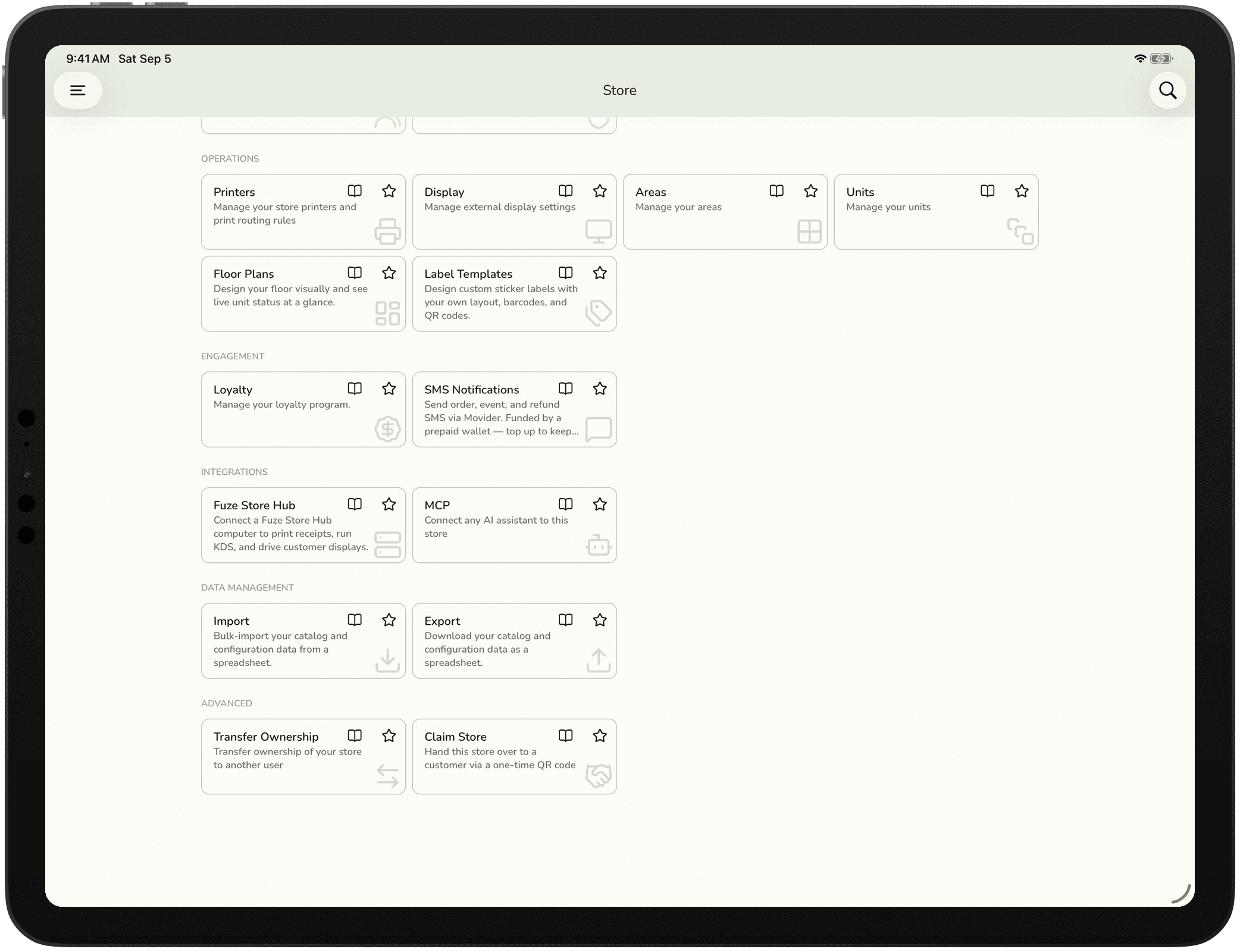 The store configuration hub, advanced section