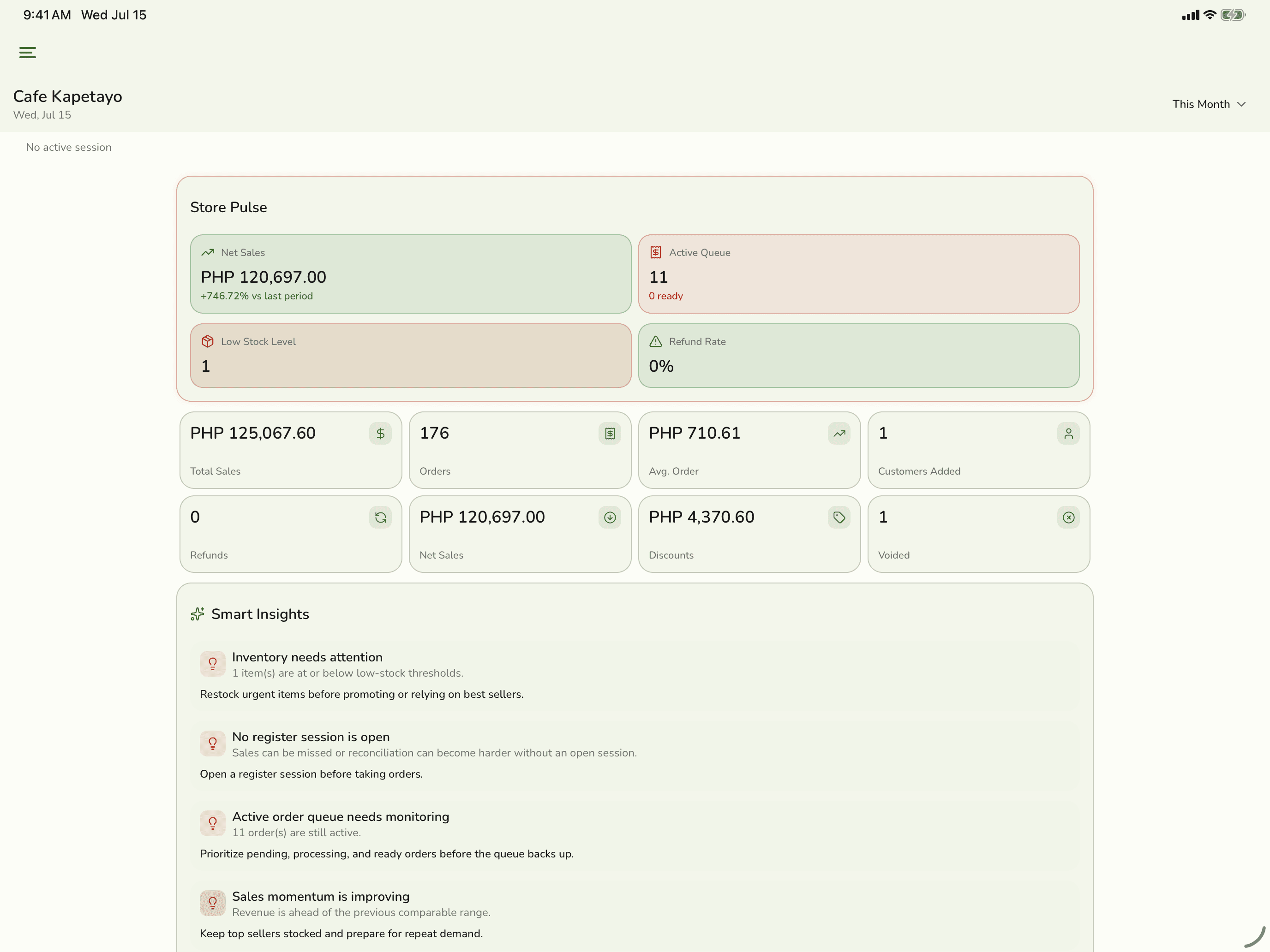 Fuze Store dashboard and point of sale