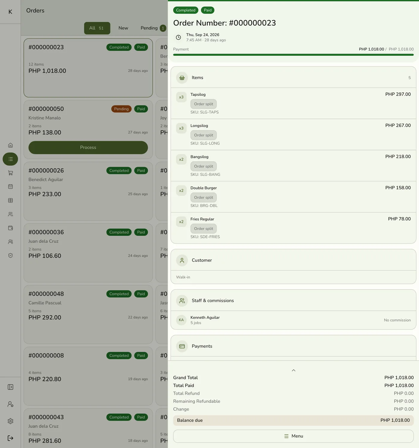The order Print sheet