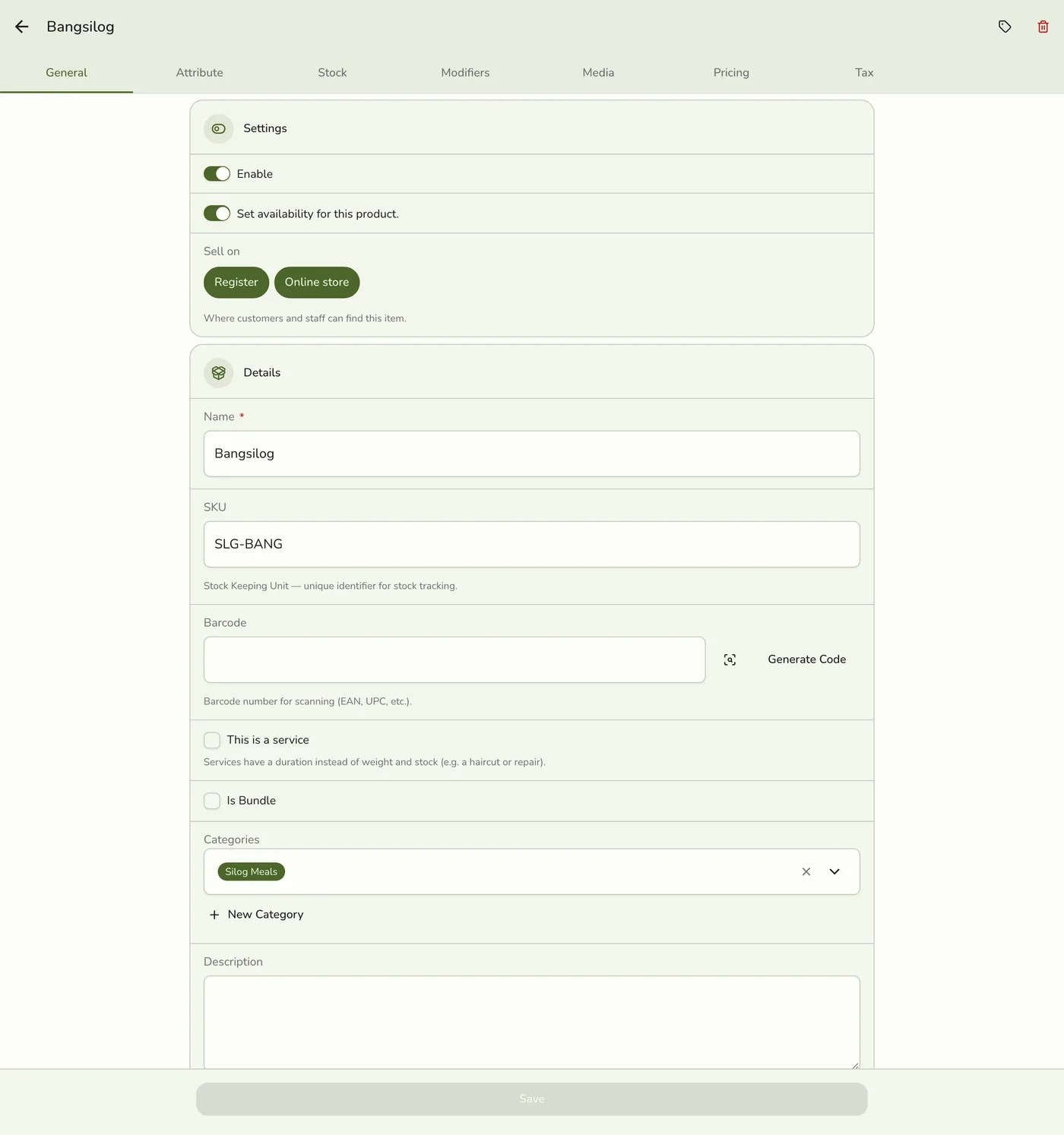 The Print barcode label dialog