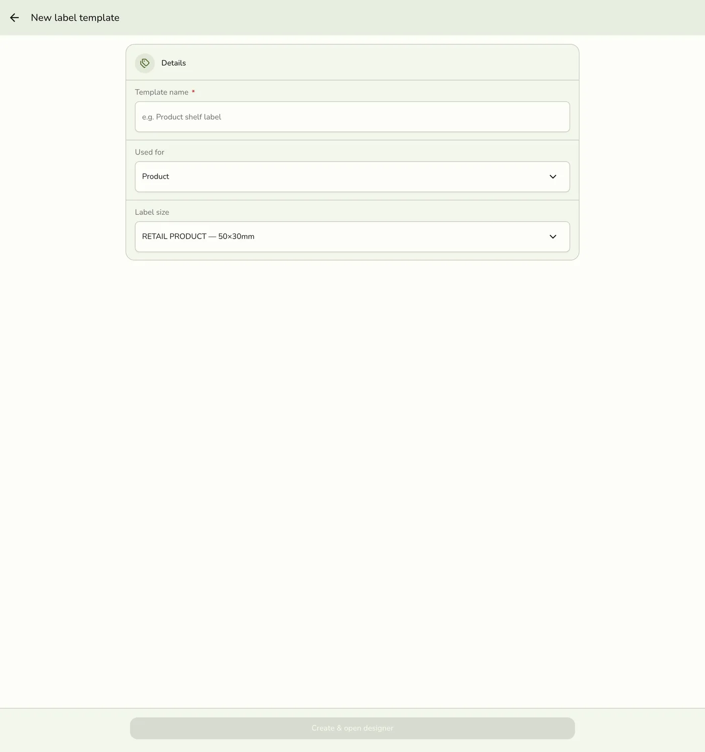 The new template form