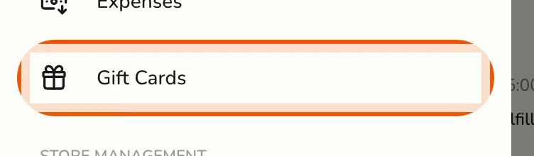 The Gift Cards item highlighted in the Fuze Store navigation menu