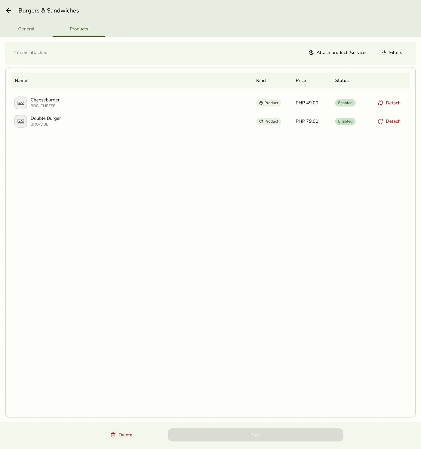 The Products tab on the edit Category form