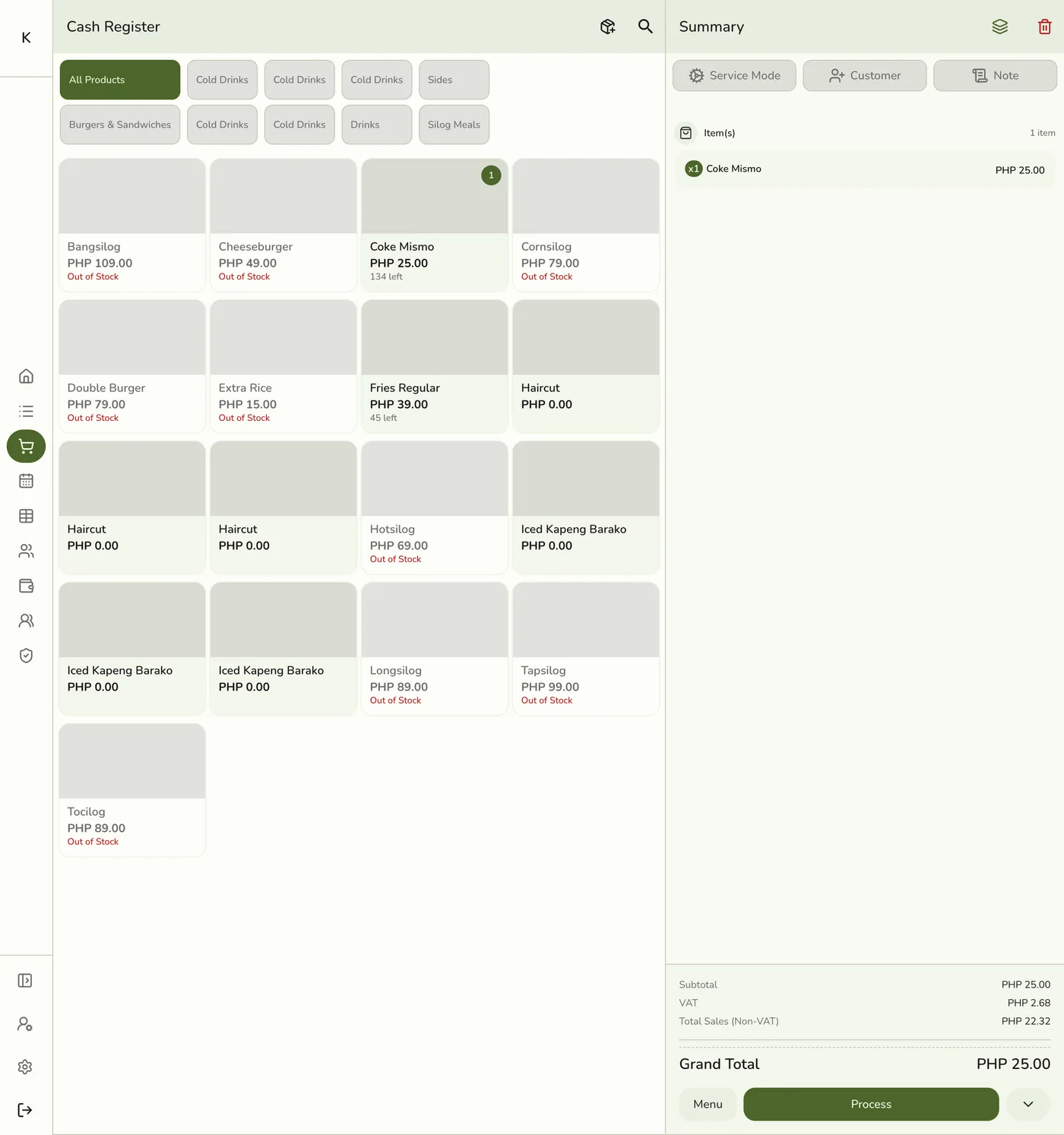 The POS Register in Fuze Store with an item added to the cart