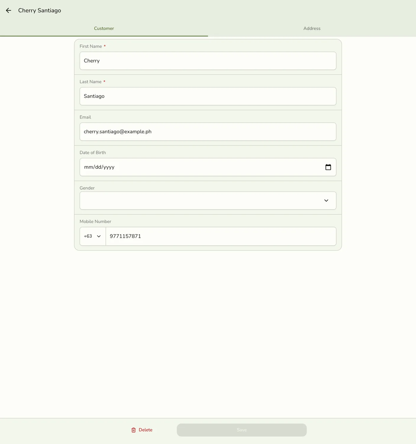 The Edit customer form