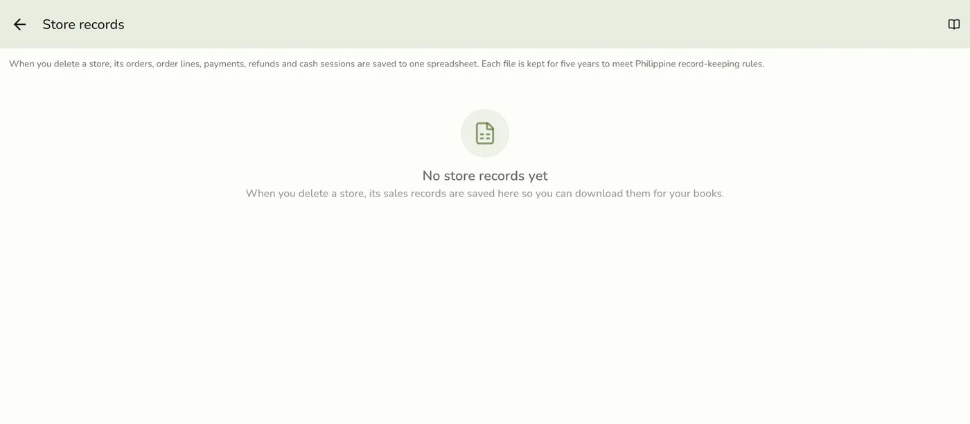 The Store records page listing a deleted store's file