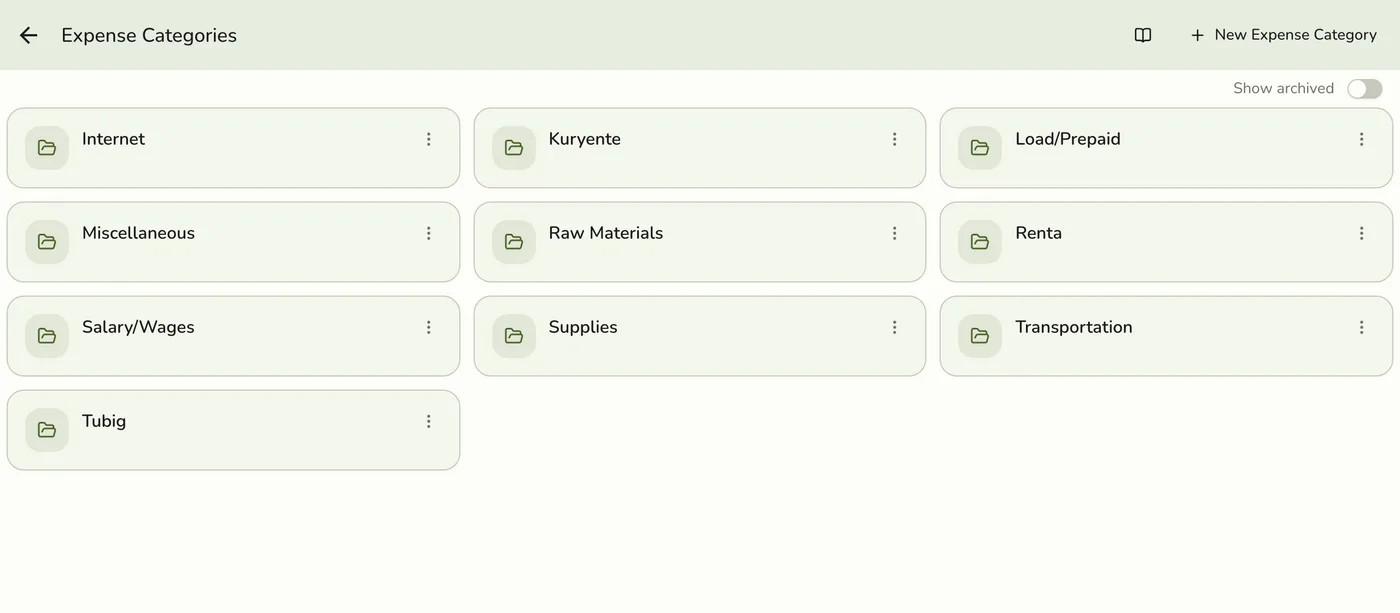 The new category shown in the Expense Categories list