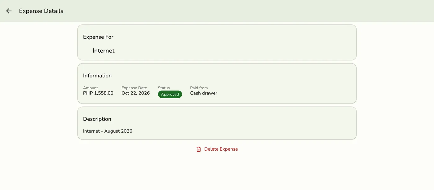 The Edit Expense form for a pending expense