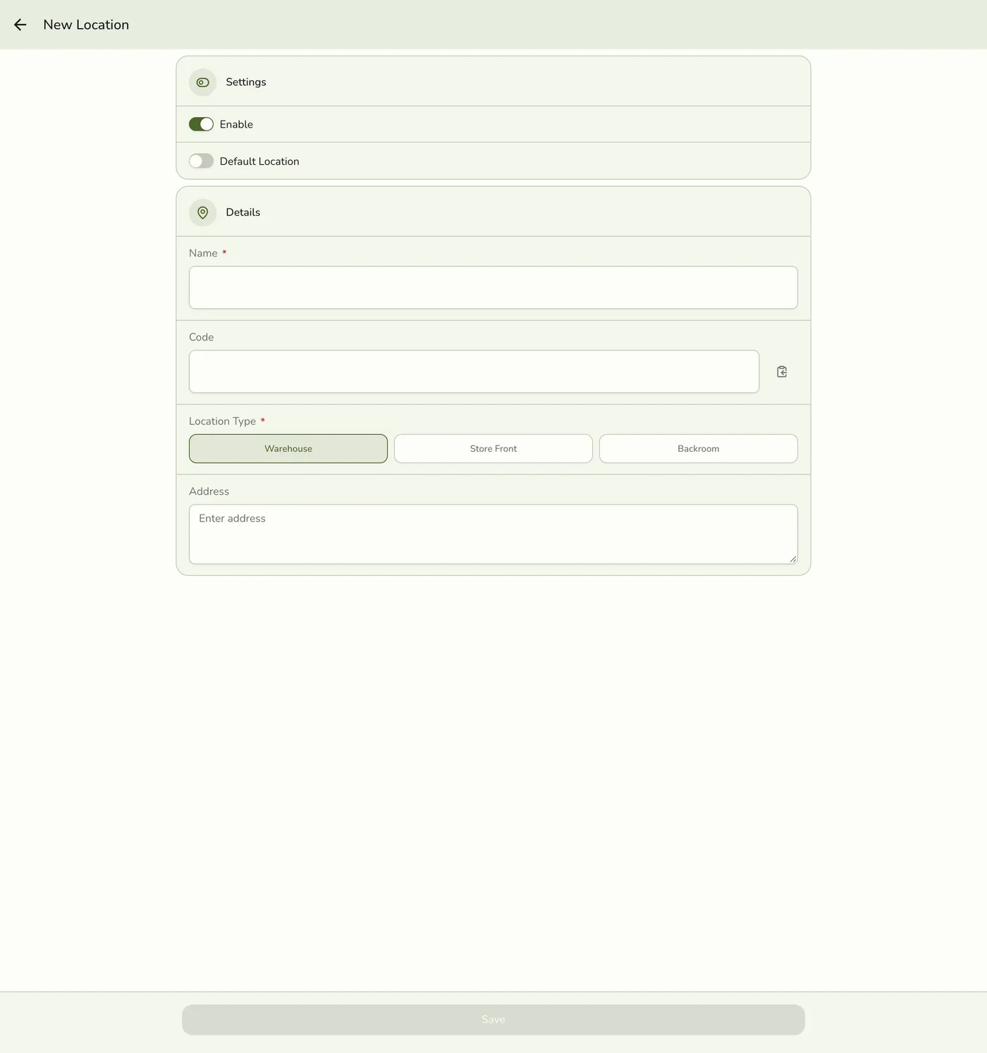 The new location form