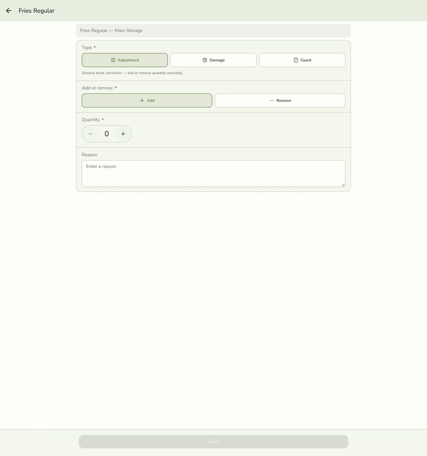 The Count adjustment form