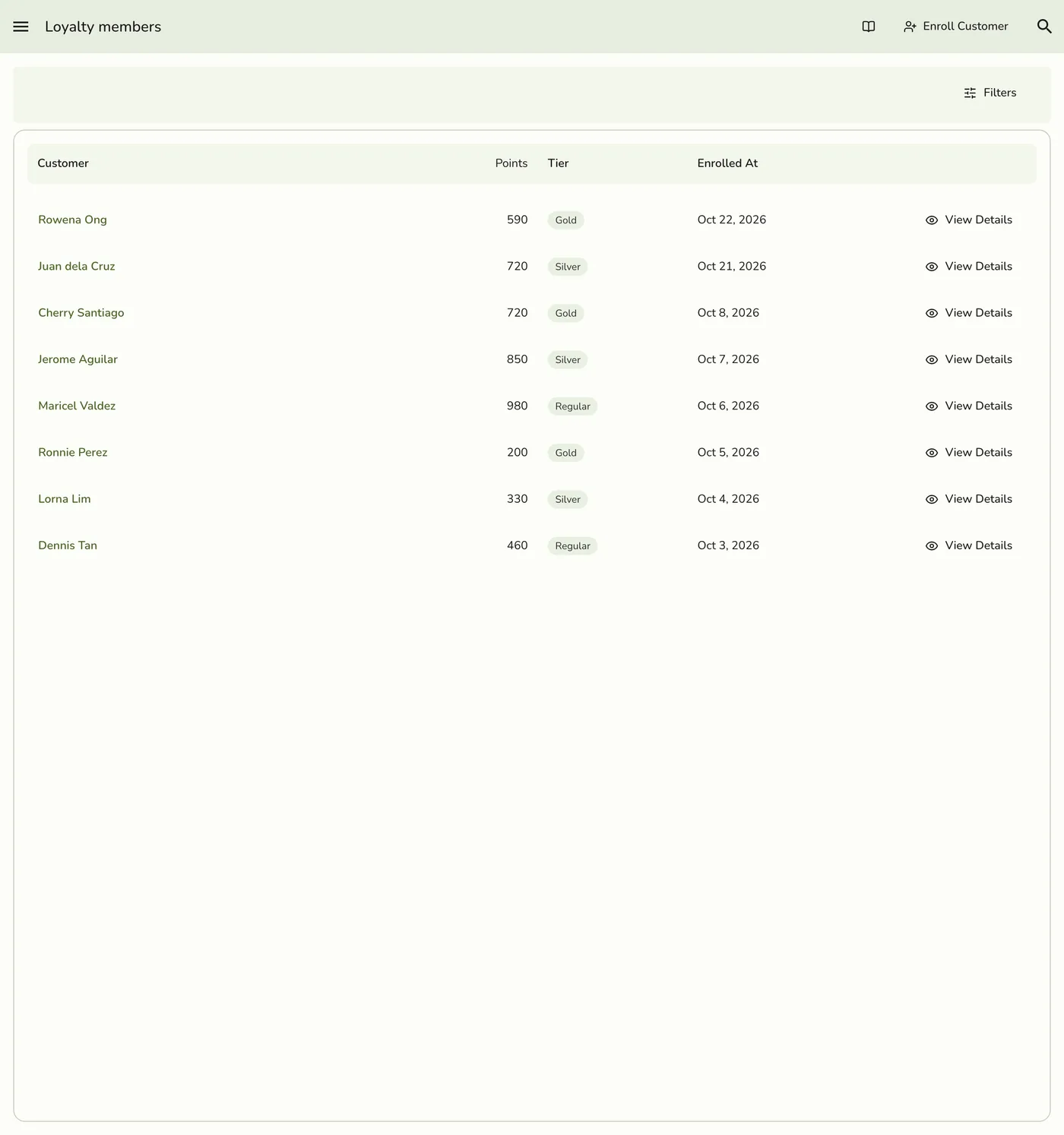 The Enroll Customer window