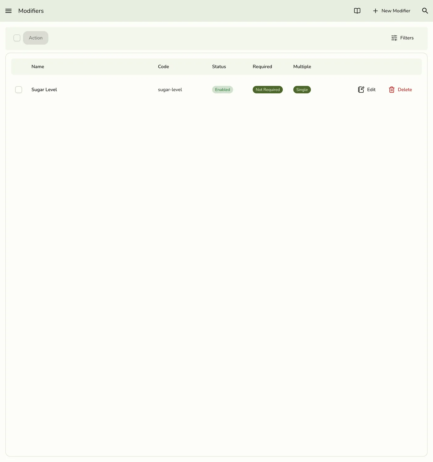 The Modifiers screen in Fuze Store