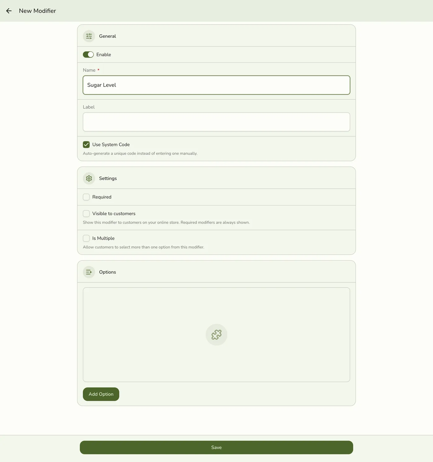 The New Modifier form with a Name filled in
