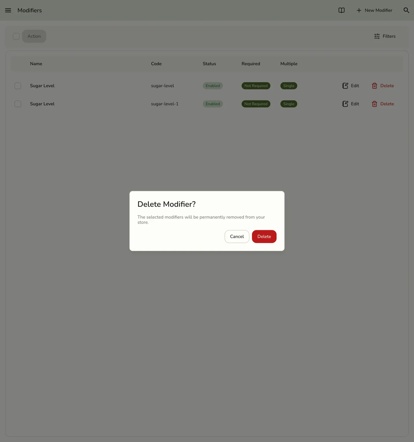 The confirmation dialog shown before a modifier is deleted