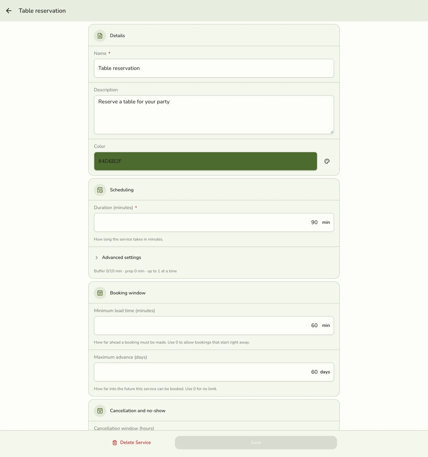 Staff assignment on a service
