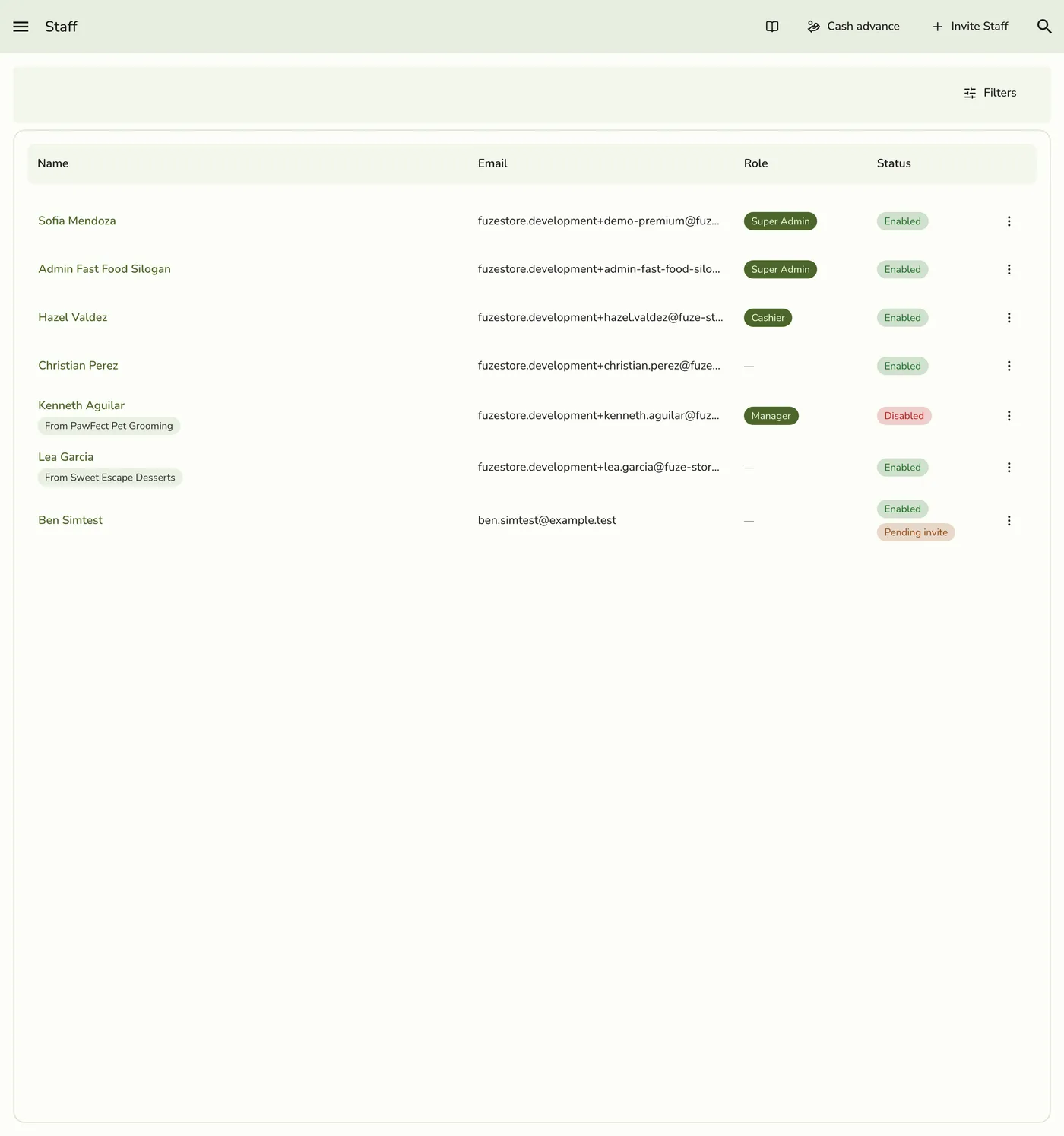 A staff schedule
