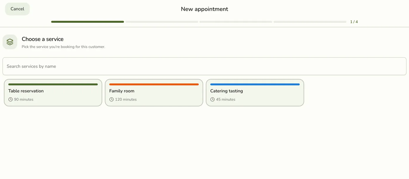 The time slots in the booking form