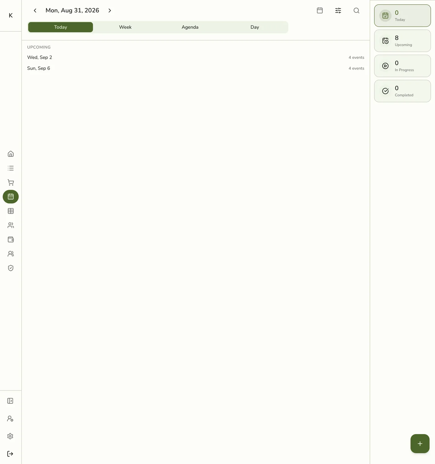 The Events schedule board in Fuze Store, Agenda view