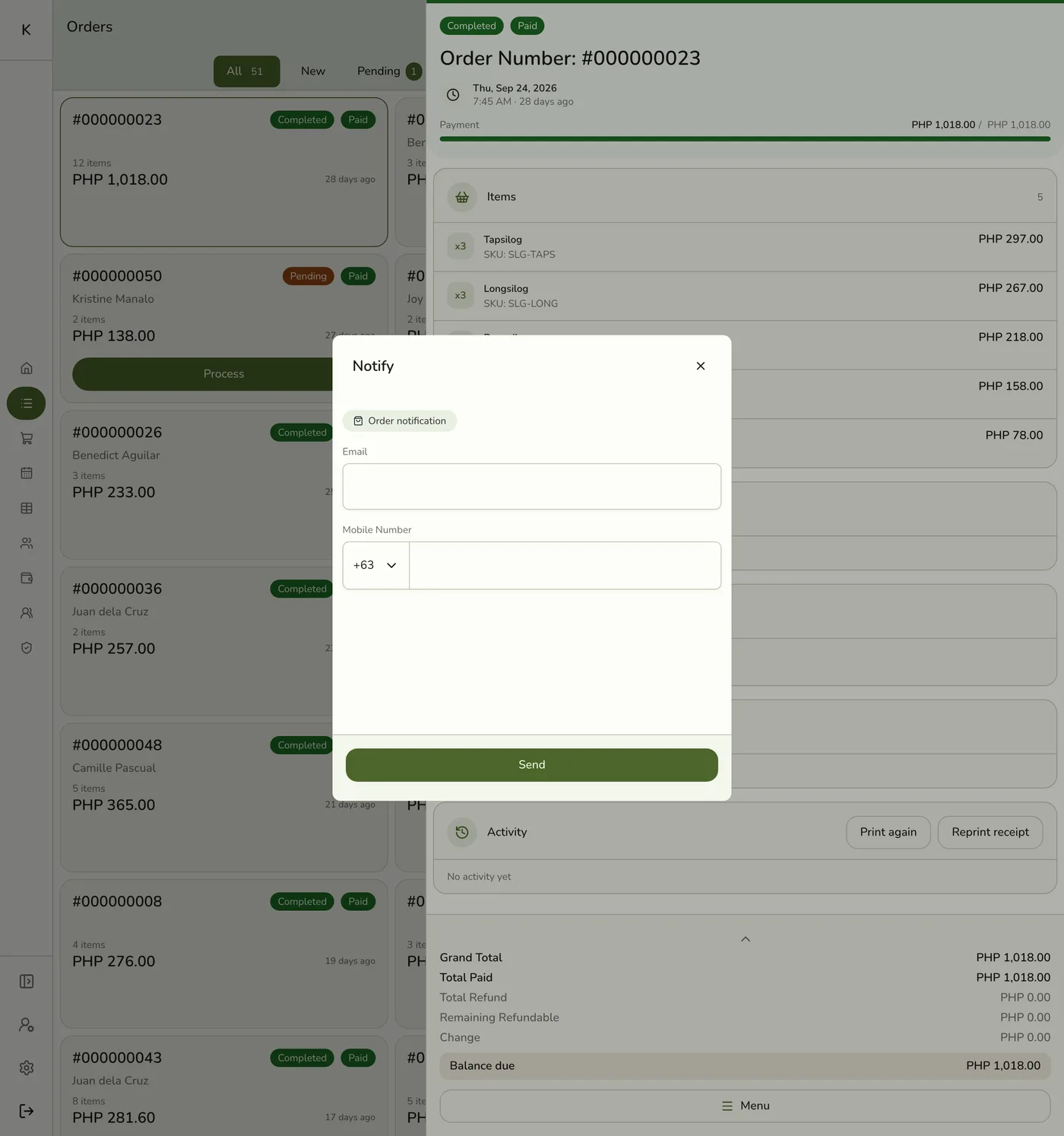 The Notify dialog