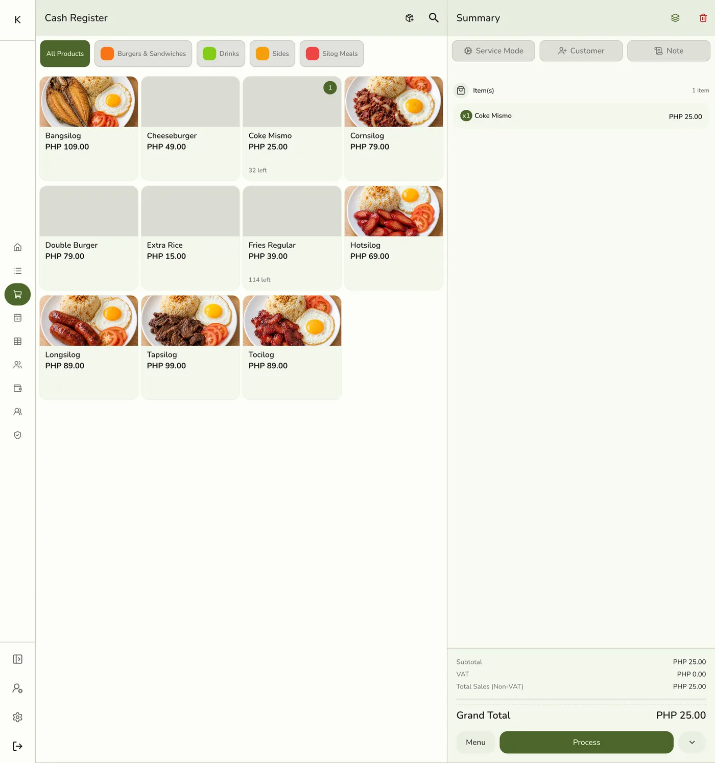 The order Summary with items, customer, discounts and charges