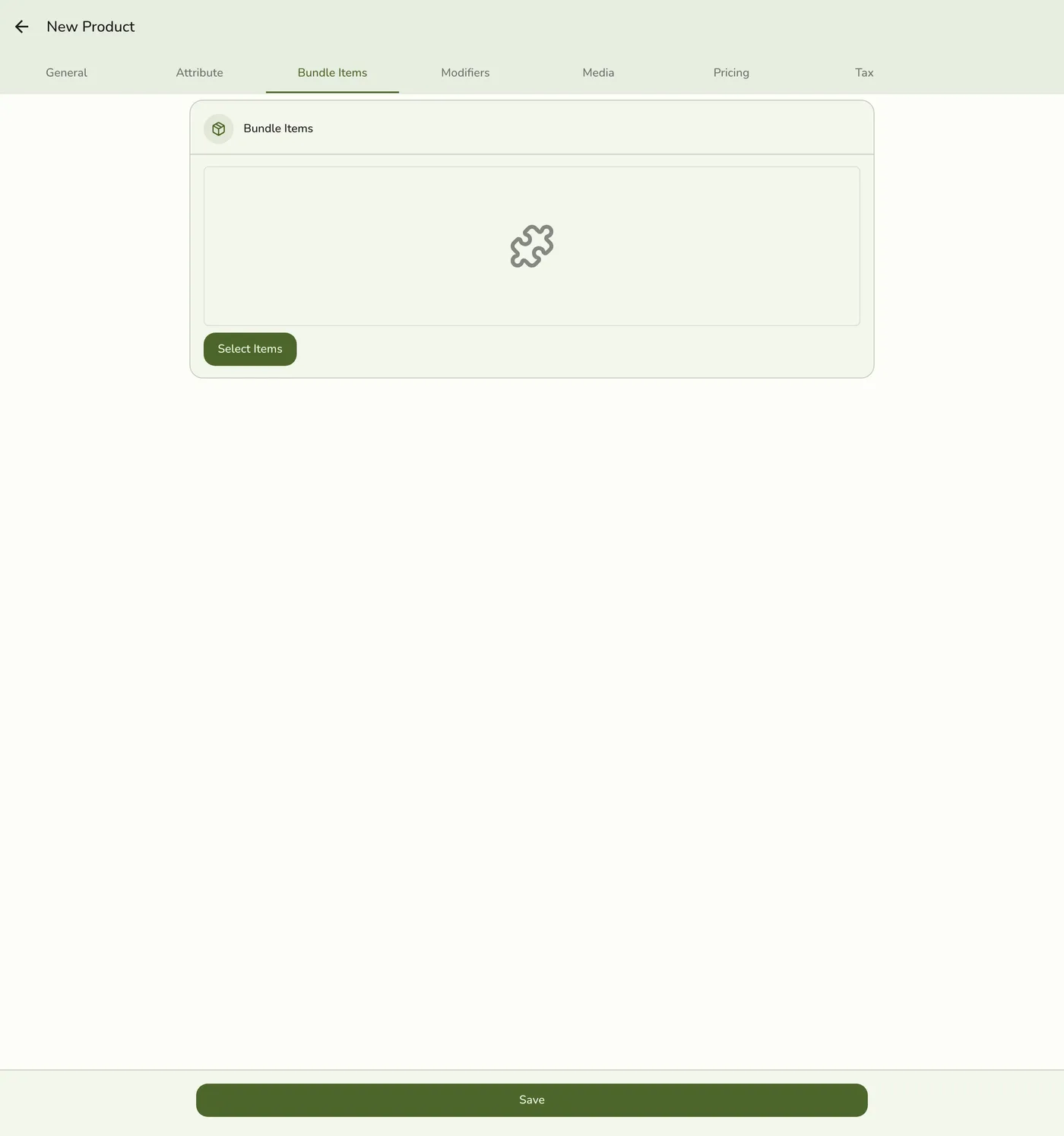 The Bundle Items tab listing the chosen products with a quantity field on each row
