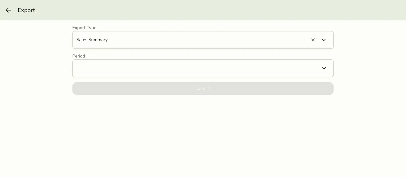 The Export screen