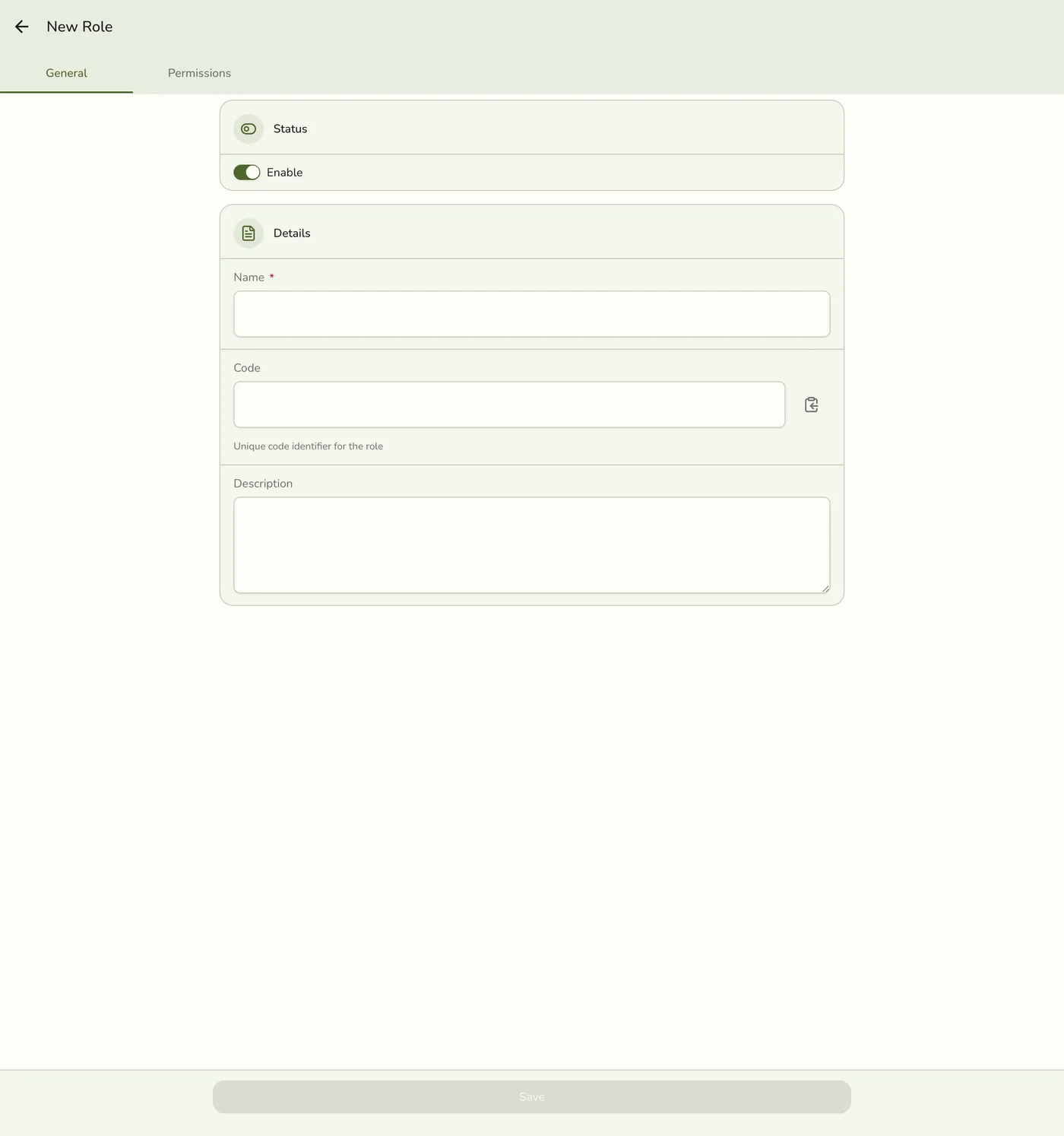 The permissions list with checkboxes