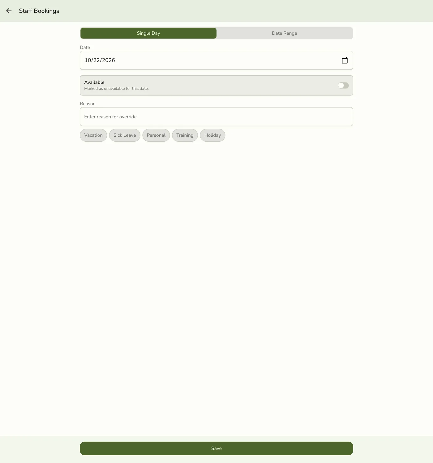 The override form on My Profile