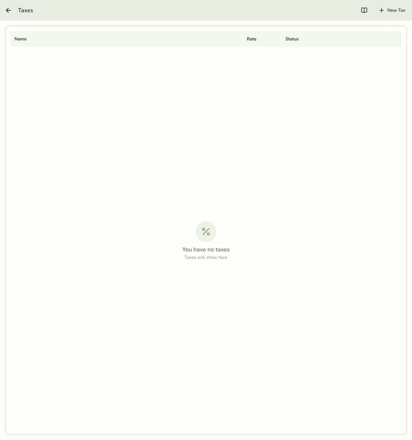 The Taxes screen in Fuze Store