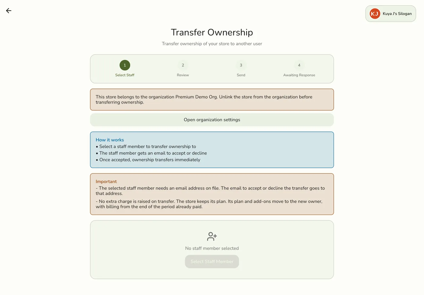The staff picker for choosing the new owner
